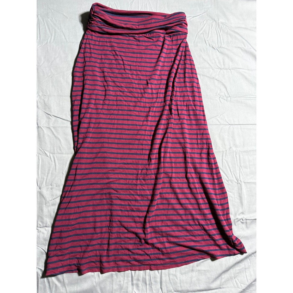 J.Crew Maxi Skirt Women XS‎ Burgundy Blue Good Striped Jersey Knit Long Skirt